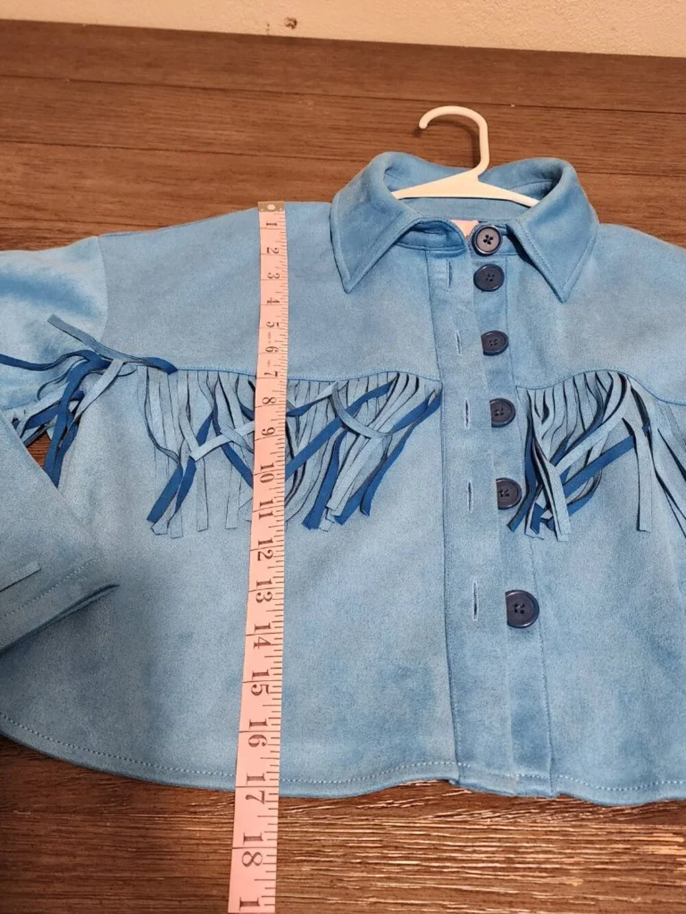 ASOS Faux Suede Fringe Jacket XS Blue Western Boho Tassel LAUNDERED - Picture 3 of 12